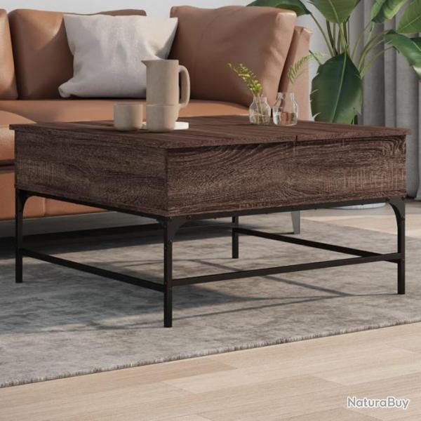 Table basse chne marron 80x80x45 cm bois d'ingnierie et mtal