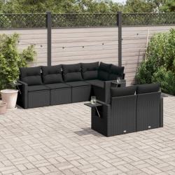 Salon de jardin 7 pcs avec coussins noir résine tressée