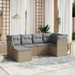 Salon de jardin avec coussins 6pcs mélange beige résine tressée