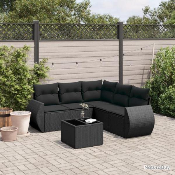 Salon de jardin 6 pcs avec coussins noir rsine tresse