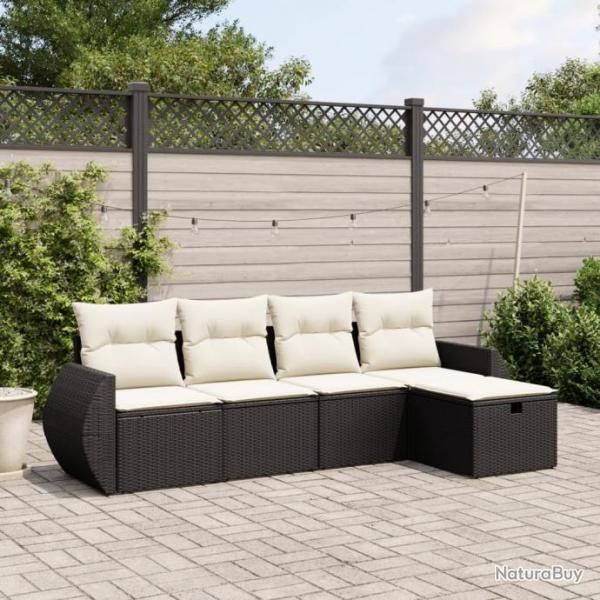 Salon de jardin 5 pcs avec coussins noir rsine tresse