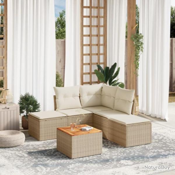 Salon de jardin avec coussins 6 pcs beige rsine tresse