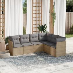 Salon de jardin avec coussins 6 pcs beige résine tressée