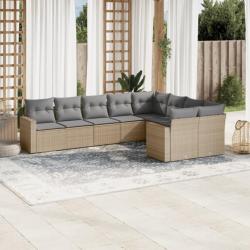 Salon de jardin avec coussins 9 pcs beige résine tressée