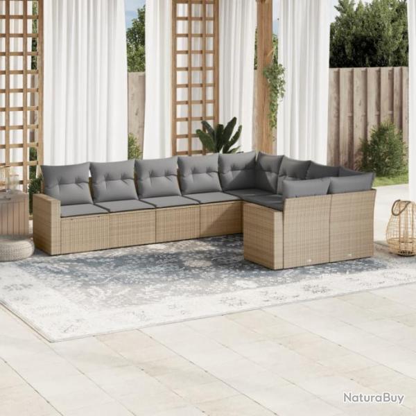 Salon de jardin avec coussins 9 pcs beige rsine tresse