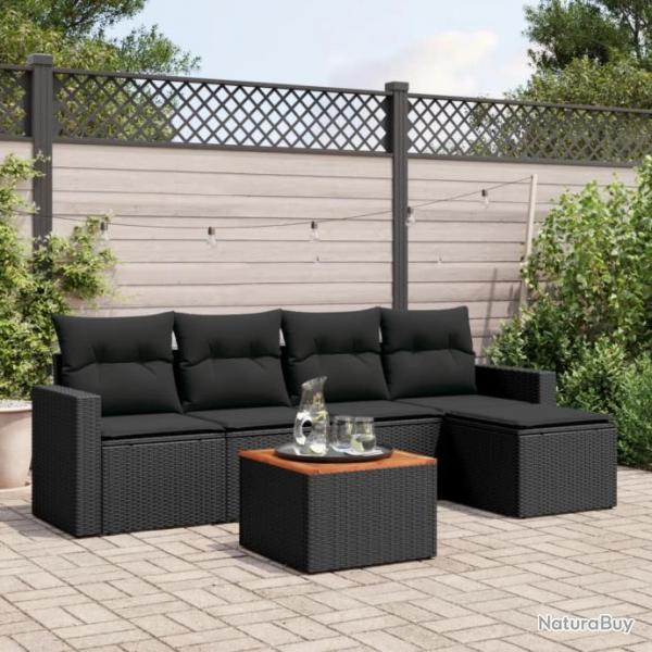 Salon de jardin 6 pcs avec coussins noir rsine tresse