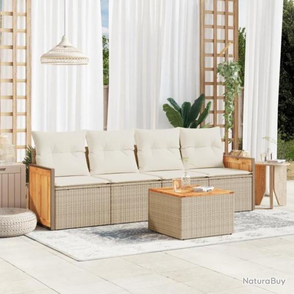 Salon de jardin avec coussins 5 pcs beige rsine tresse