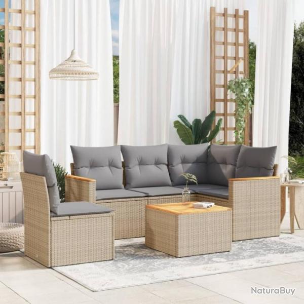 Salon de jardin avec coussins 6 pcs beige rsine tresse