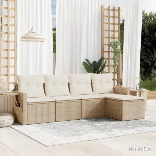 Salon de jardin avec coussins 5 pcs beige rsine tresse