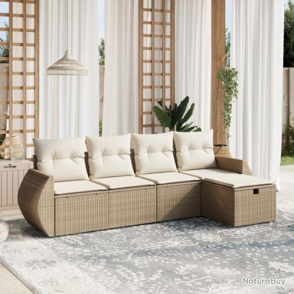 Salon de jardin avec coussins 5 pcs beige rsine tresse