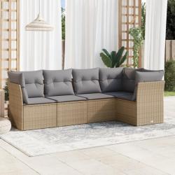 Salon de jardin avec coussins 5 pcs beige résine tressée