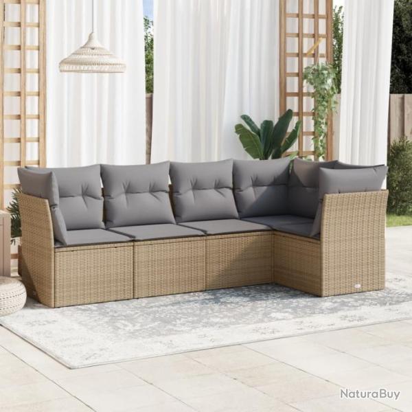 Salon de jardin avec coussins 5 pcs beige rsine tresse