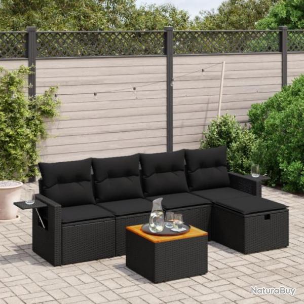 Salon de jardin 6 pcs avec coussins noir rsine tresse