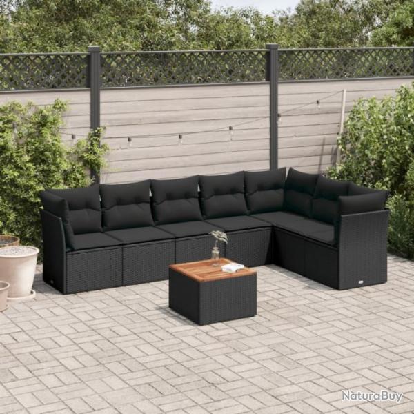 Salon de jardin 8 pcs avec coussins noir rsine tresse