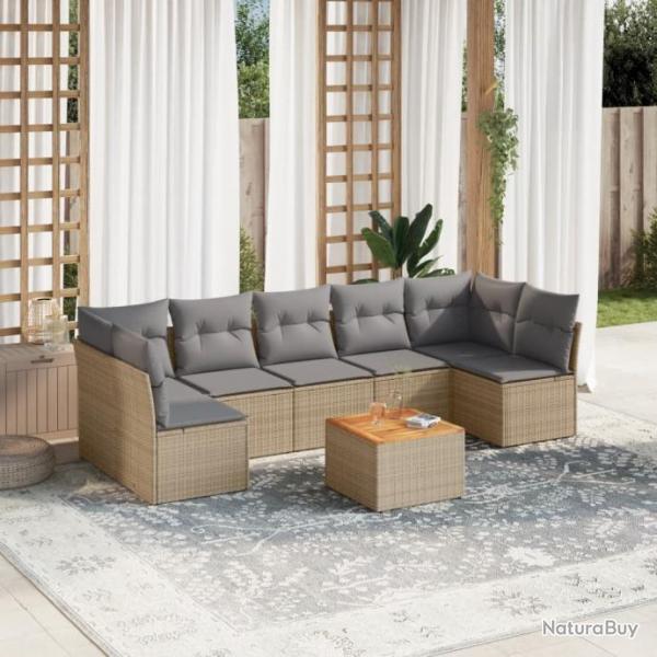 Salon de jardin avec coussins 8pcs mlange beige rsine tresse