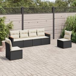 Salon de jardin 6 pcs avec coussins noir résine tressée