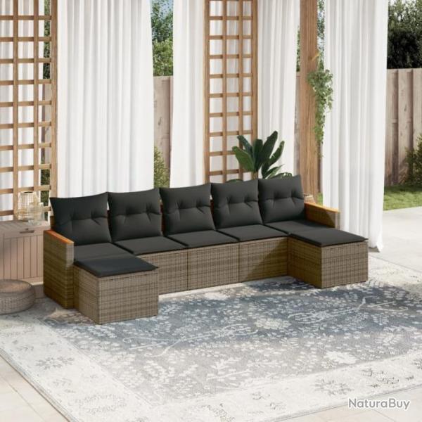 Salon de jardin avec coussins 7 pcs gris rsine tresse