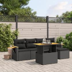 Salon de jardin 6 pcs avec coussins noir résine tressée