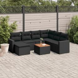 Salon de jardin 8 pcs avec coussins noir résine tressée