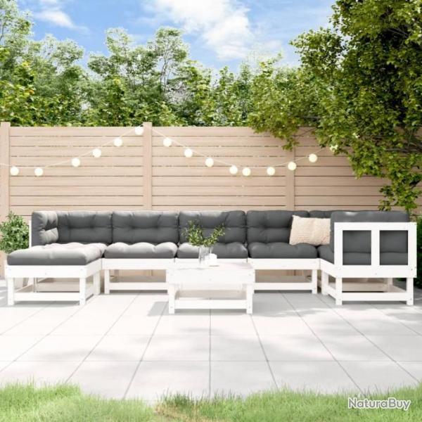 Salon de jardin 8 pcs Blanc Bois de pin massif