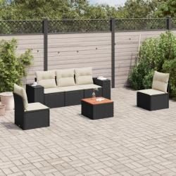 Salon de jardin 6 pcs avec coussins noir résine tressée