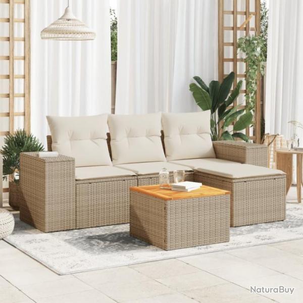 Salon de jardin avec coussins 5 pcs beige rsine tresse