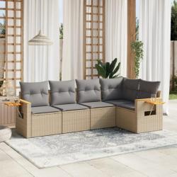 Salon de jardin avec coussins 5 pcs beige résine tressée