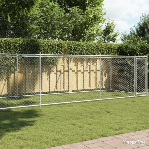 Cage pour chien avec porte gris 8x2x1,5 m acier galvanis