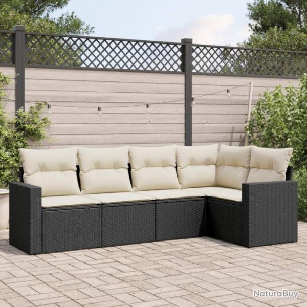 Salon de jardin 5 pcs avec coussins noir rsine tresse