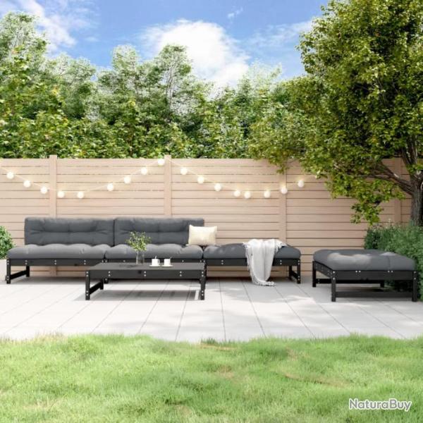 Salon de jardin 5 pcs noir bois massif de pin