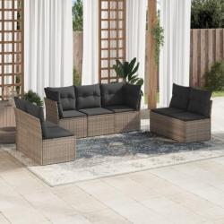 Salon de jardin avec coussins 7 pcs gris résine tressée