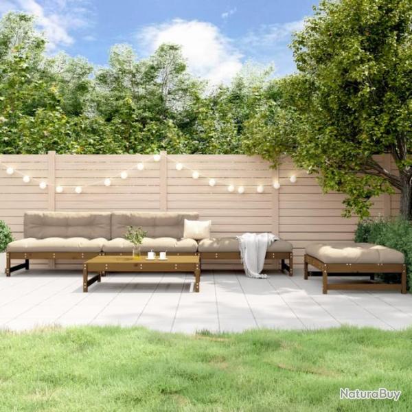 Salon de jardin 5 pcs marron miel bois de pin massif