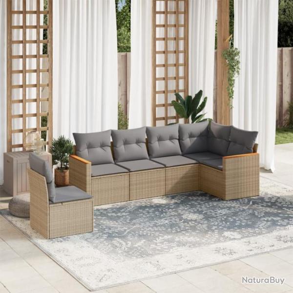 Salon de jardin avec coussins 6 pcs beige rsine tresse