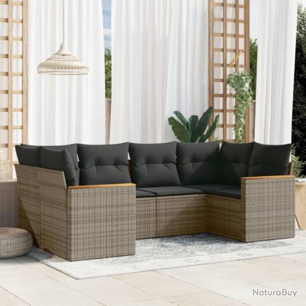 Salon de jardin 6 pcs avec coussins gris rsine tresse