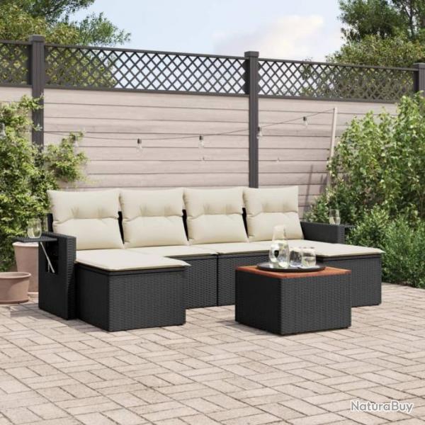 Salon de jardin 7 pcs avec coussins noir rsine tresse