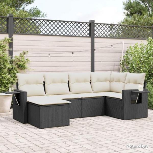 Salon de jardin 6 pcs avec coussins noir rsine tresse