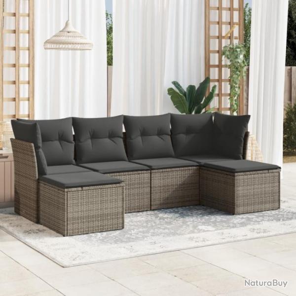 Salon de jardin 6 pcs avec coussins gris rsine tresse