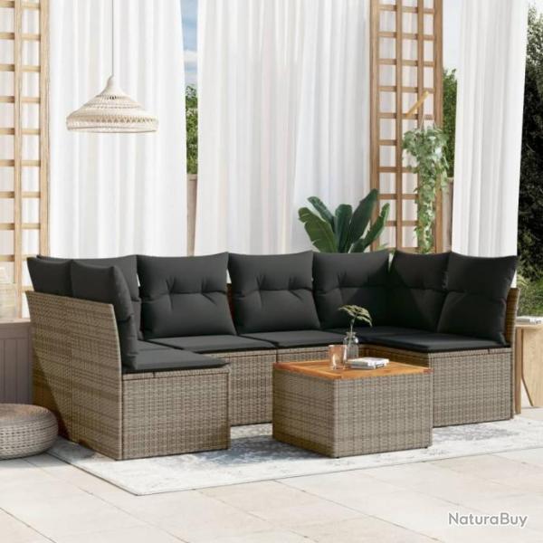 Salon de jardin avec coussins 7 pcs gris rsine tresse