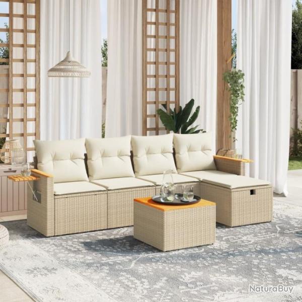 Salon de jardin avec coussins 6 pcs beige rsine tresse