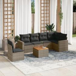 Salon de jardin avec coussins 7 pcs gris résine tressée