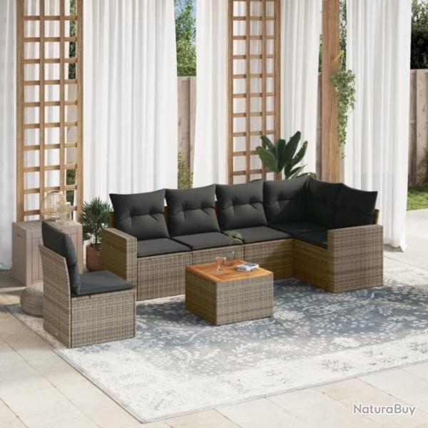 Salon de jardin avec coussins 7 pcs gris rsine tresse