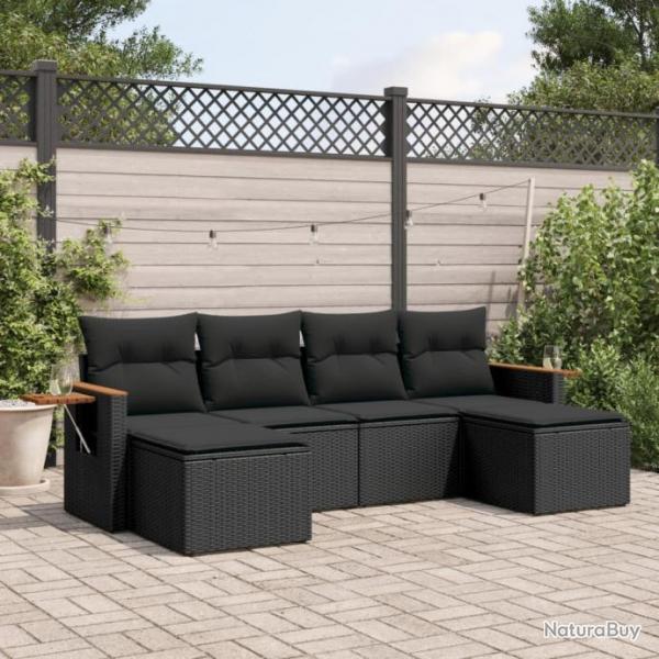 Salon de jardin 6 pcs avec coussins noir rsine tresse