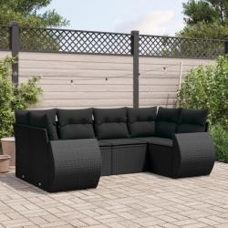 Salon de jardin 6 pcs avec coussins noir résine tressée