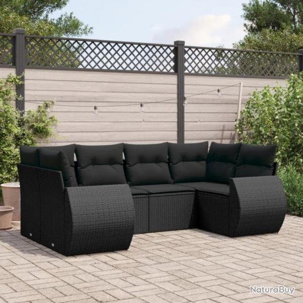 Salon de jardin 6 pcs avec coussins noir rsine tresse