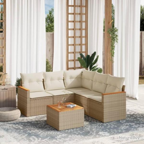 Salon de jardin avec coussins 6 pcs beige rsine tresse