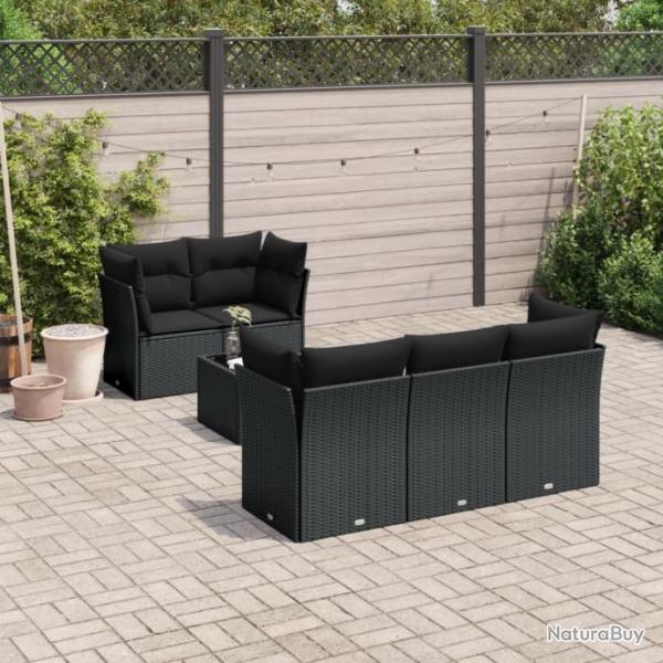 Salon de jardin 6 pcs avec coussins noir rsine tresse