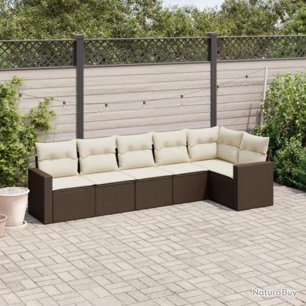 Salon de jardin avec coussins 6 pcs marron rsine tresse