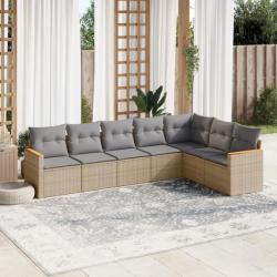 Salon de jardin avec coussins 7 pcs beige résine tressée