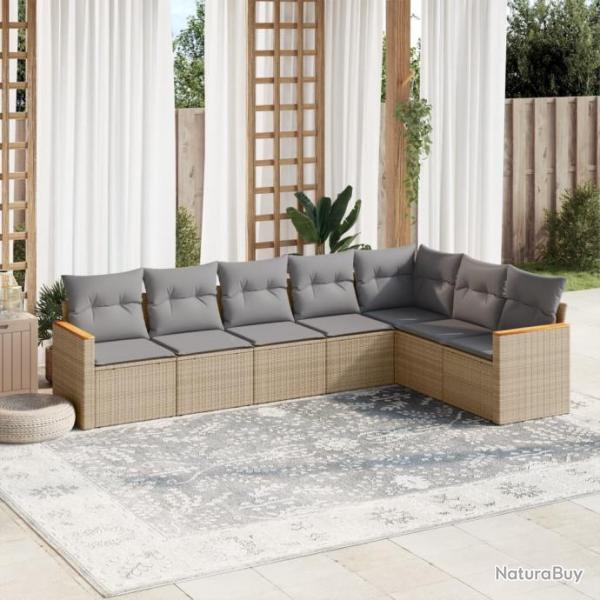 Salon de jardin avec coussins 7 pcs beige rsine tresse