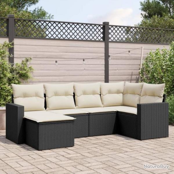 Salon de jardin 6 pcs avec coussins noir rsine tresse